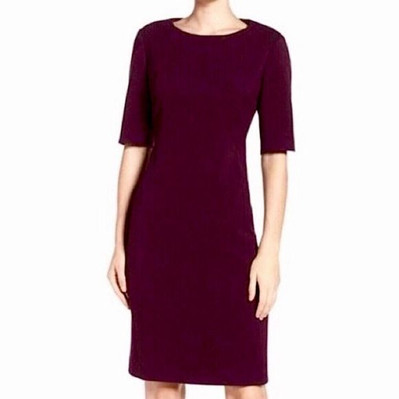 ELIZA J Crepe Sheath Dress Aubergine Burgundy Sz 6 - Picture 1 of 10